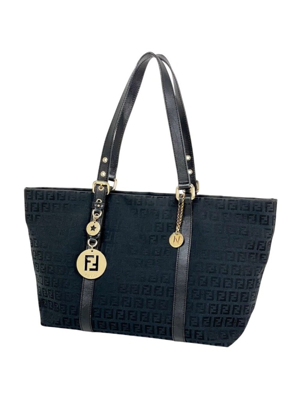 Fendi Zucchino Pattern Tote Canvas Black
